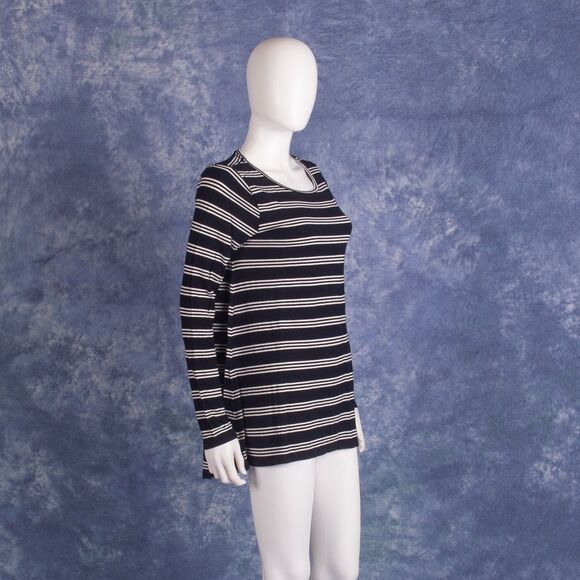 Calypso St. Barth Tunic Top Black White Striped Long Sleeve Stretch Viscose M - Picture 2 of 4